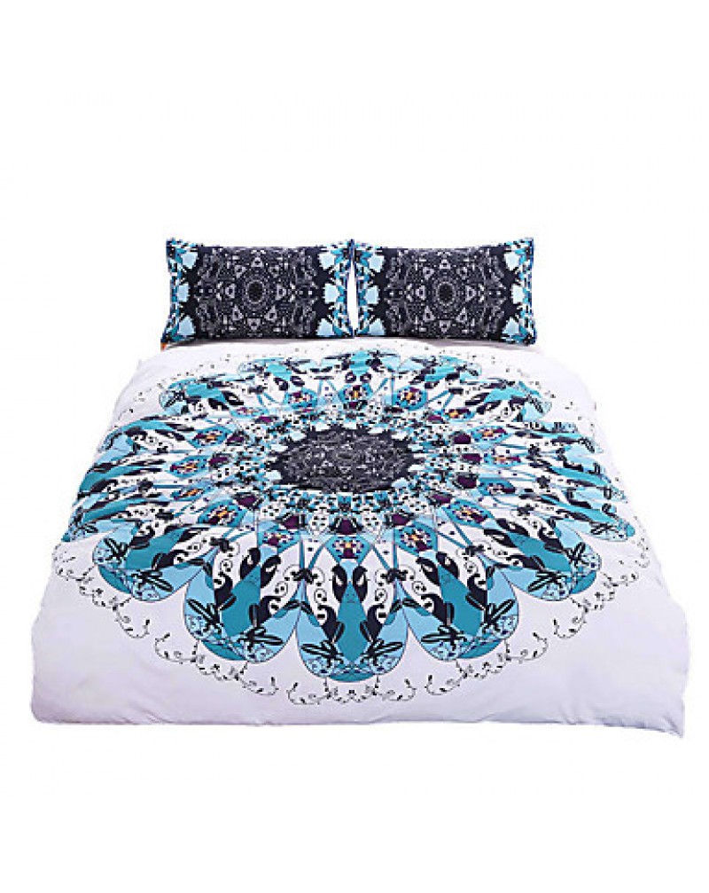 Swirl Bedding Set Blue Red Twill Bohemian Bedclothes Multi Sizes 3pcs Stylish Duvet Cover
