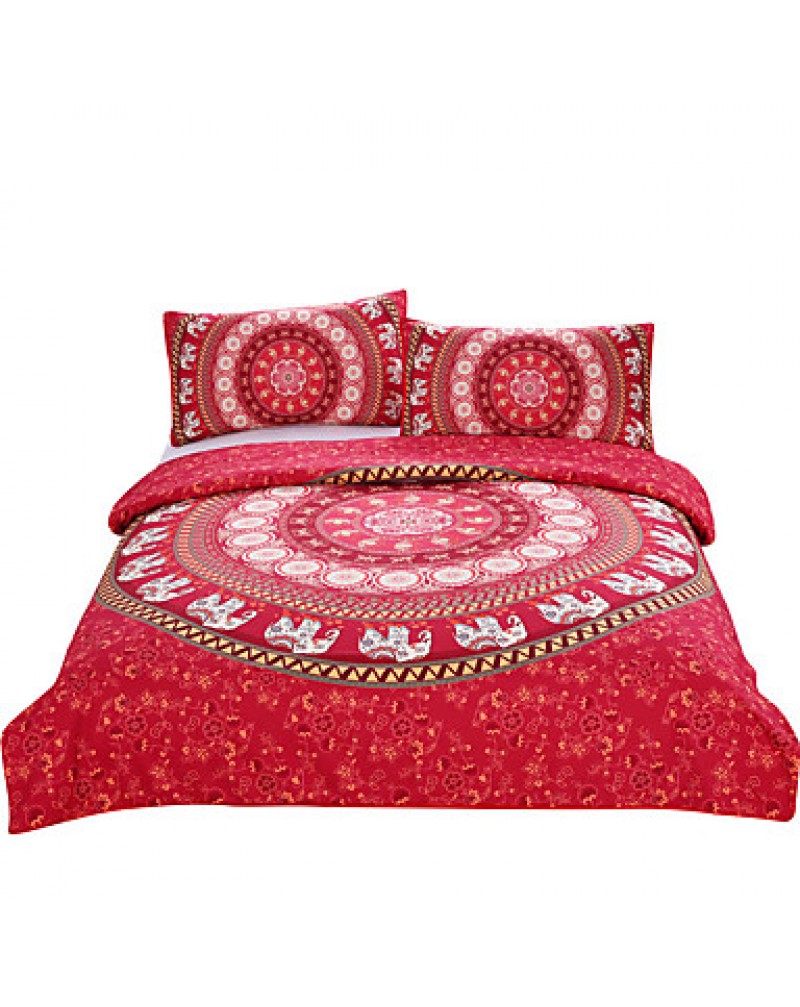 Red Mandala Bedding Home Elephant Messenger Indian Bed Linen Soft Fabric Moroccan Bedclothes 3Pcs Real